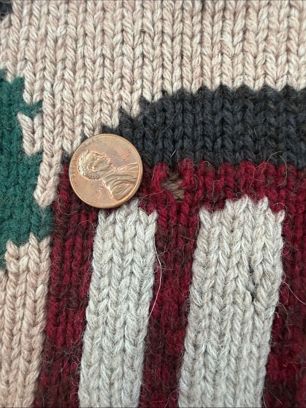 Ralph Lauren Embroidered Village Scene Knit Sweater - Beige, Burgundy - Picture 3 of 7